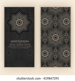 Invitation, cards with ethnic arabesque elements. Arabesque style design. Business cards. eps10