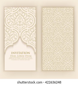 Invitation, cards with ethnic arabesque elements. Arabesque style design. Business cards. eps10
