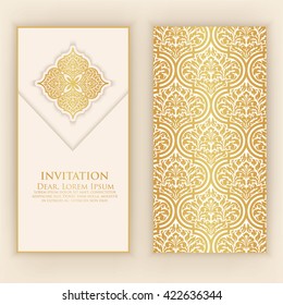 Invitation, cards with ethnic arabesque elements. Arabesque style design. Business cards. eps10