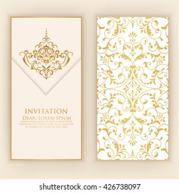 Invitation, cards with ethnic arabesque elements. Arabesque style design. Business cards. eps10