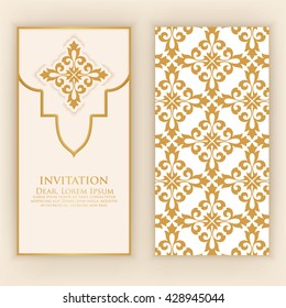 Invitation, cards with ethnic damask or arabesque elements. Abstract arabesque style design. Business cards. eps10