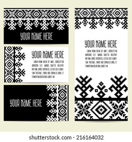 Invitation, cards with ethnic ornamental elements. Ukranian ethnic ornaments. Business cards. eps10