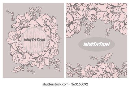 Invitation cards with flowers.Vector floral composition backgrounds.
