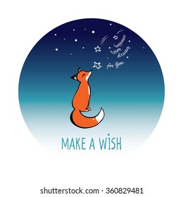 Invitation cards with fox and stars sky. Make a wish.