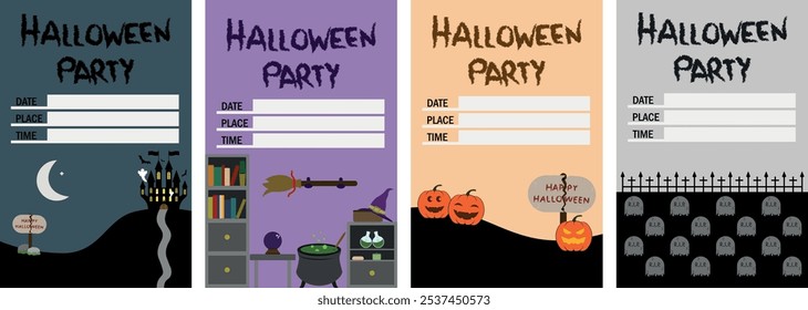 invitation cards for halloween parties - flat design