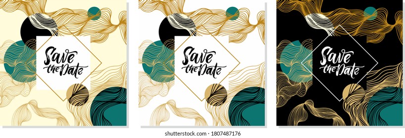 Invitation cards, postcards with a wavy texture. Bitmap illustration. Wavy patterns. Postcards, sketches, banners.