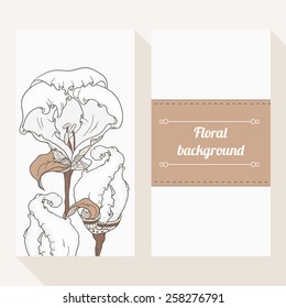 Invitation cards set with hand drawn flowers. Vector background