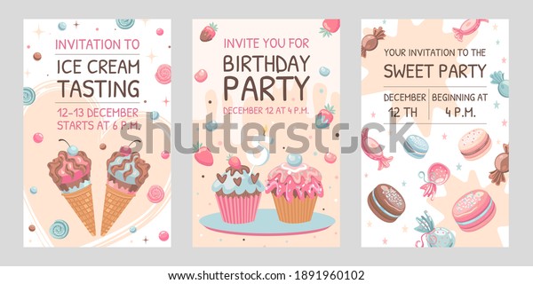 Cartes D Invitation Assorties De Bonbons Glace Image Vectorielle De Stock Libre De Droits