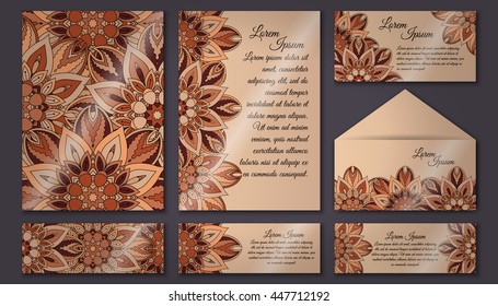 invitation cards set. Vintage decorative elements. Hand drawn background. Islam, Arabic, Indian ottoman motifs