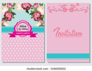 Invitation Cards with vintage designs and roses. Invitation Template