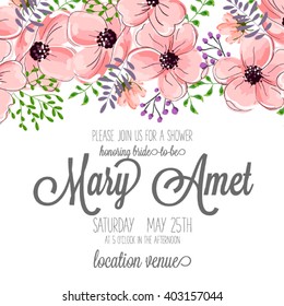  Invitation cards with watercolor elements. Wedding collection set. Flower Watercolor 