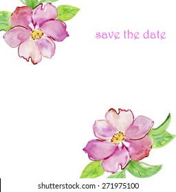 invitation cards with watercolor flowers elements and calligraphic letters. Wedding collection.