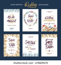 Invitation cards for wedding with calligraphy words. Save the date
