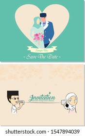 invitation cards with wedding couple animated designs. The concept of vector animation