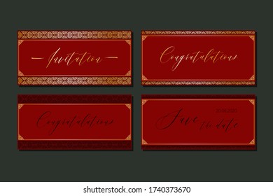Invitation to the celebration: wedding, anniversary, sabantuy. With Tatar national ornament. Ethnic pattern, red and gold.