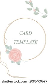 An invitation to a celebration or wedding. Card or ticket template. A wedding card or congratulations with green leaves and roses. Watercolor style. Vector