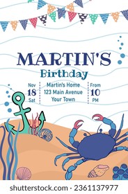 Invitation to a children's party in a nautical style. Vector illustration