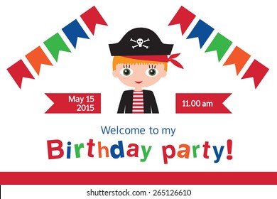 Invitation to a children's party. Pirate birthday. Vector illustration