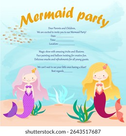convite para uma festa infantil com duas sereias no fundo do oceano