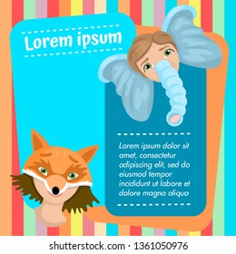 Invitation to children's performance. Theater or play with children in costumes. Halloween holiday. Vectric flyer design for your text.