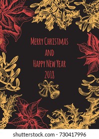 Invitation for a Christmas holiday. Greeting card with a happy new year and Christmas. Flyer, poster, banner, festive design.
