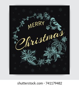 Invitation for a Christmas holiday. Greeting card with a happy new year and Christmas. Flyer, poster, banner, festive design.