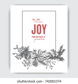 Invitation for a Christmas holiday. Greeting card with a happy new year and Christmas. Flyer, poster, banner, festive design.