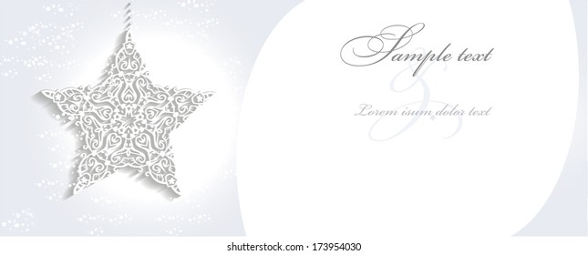 Invitation christmas ornament star isolated on light background with sample text