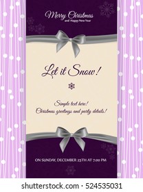 Invitation to a Christmas party. Decorated Christmas bows. Let it snow!