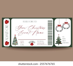  Invitation to the Christmas party or event. Admission ticket. New Year celebration