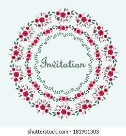 Invitation with a circular floral ornament.  Illustration for greeting cards, invitations, and other printing projects.