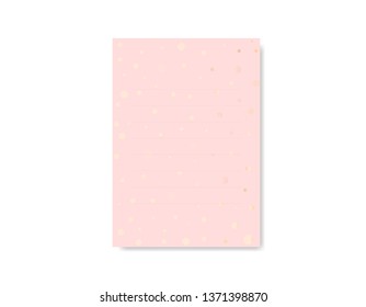 Invitation clear sheet. Pink blank paper on the white background with round gold elements. Empty paper for self filling.