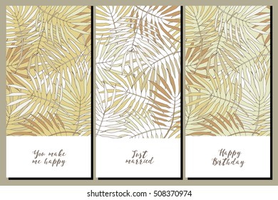 Invitation collection cards. Leafs of palm tree.