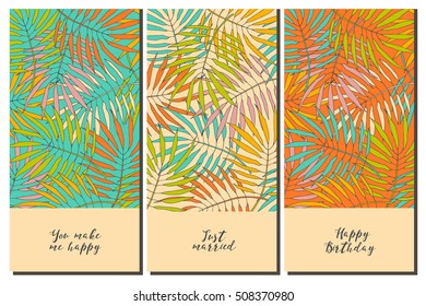 Invitation collection cards. Leafs of palm tree.