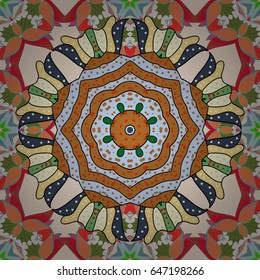 Invitation with colored mandala. Vector pattern for wedding card illustration. Vintage decorative element on a colorful background.