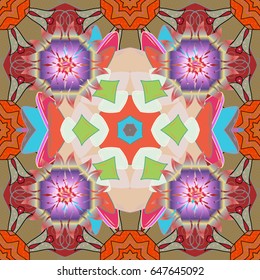 Invitation with colored mandala. Vector pattern for wedding card illustration. Vintage decorative element on a red background.