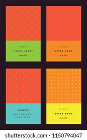   Invitation colorful cards set. Safe the date, first, last name