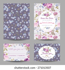 Convite ou Congratulation Card Set - para casamento, chá de bebê - em vetor