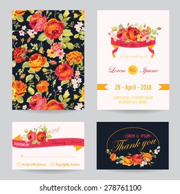 Invitation or Congratulation Card Set - for Wedding, Baby Shower - in vector