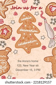 Invitation for Cookie decoration celebration, Holiday baking party, Cookie exchange. Vector illustration.