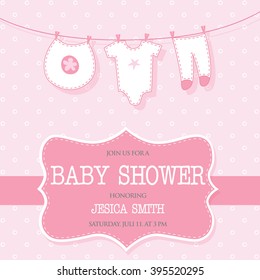 Invitation For Cute Baby Girl Shower With Baby Clothes Design