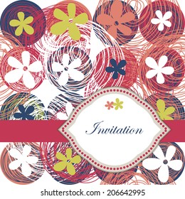 invitation with cute doodle flowers seamless pattern