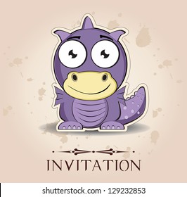 invitation with cute purple little dragon