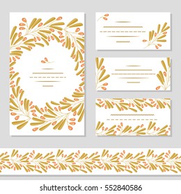 Invitation decorated branches barberry. Several different cards. Seamless brush of barberry.