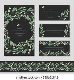 Invitation decorated branches barberry. Several different cards. Seamless brush of barberry.