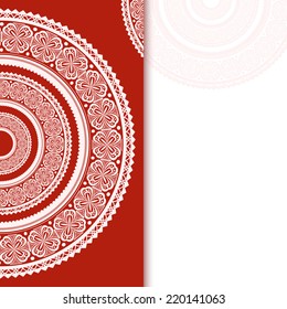 Invitation decoration on red background with lace ornament. Vector illustration