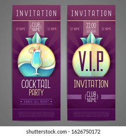 Invitation design. Cocktail disco party poster. Grainy texture vector illustration