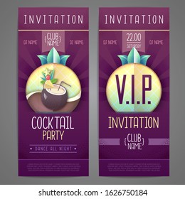 Invitation design. Cocktail disco party poster. Grainy texture vector illustration
