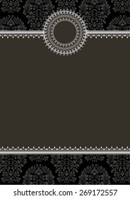 Invitation Design - Frame on damask background.  Damask tile is included in swatches window.  Repeating border brushes are included in brushes window.  Colors are global for easy editing.