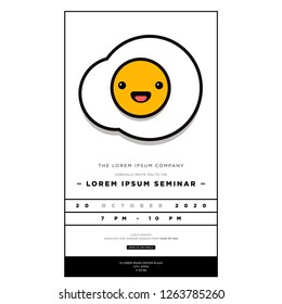 Invitation Design with Fried Egg Vector Illustration Where and When Details
